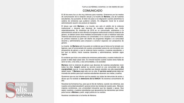 Susana Solis Informa CASO Mariana, colofón de la violencia institucional: Catedráticas de Humanidades