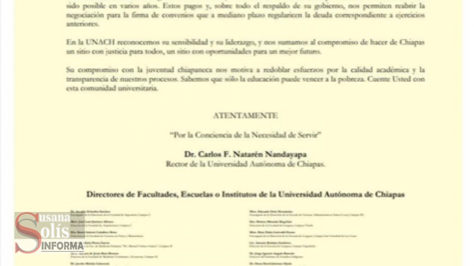 Gobierno de Chiapas rescata a universidad Susana Solis Informa