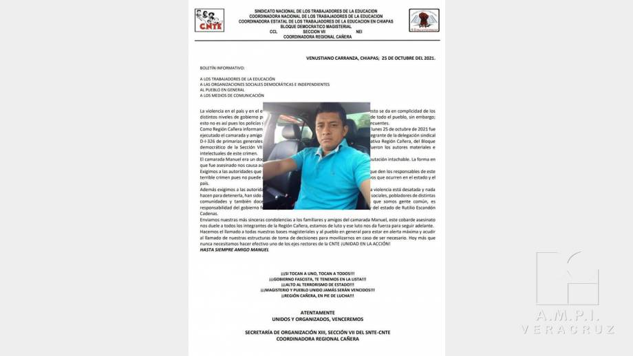 SNTE se declara en alerta máxima por asesinato de docente en Carranza - Susana Solis Informa