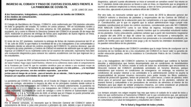 Susana Solis Informa EN PLENA PANDEMIA COBACH pone en riesgo a sus trabajadores