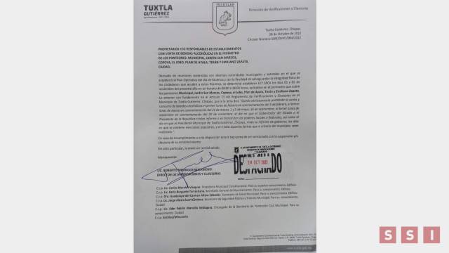 Susana Solis Informa Aplicarán Ley Seca en perímetro de tres cuadras alrededor de Panteones en Tuxtla por Día de Muertos
