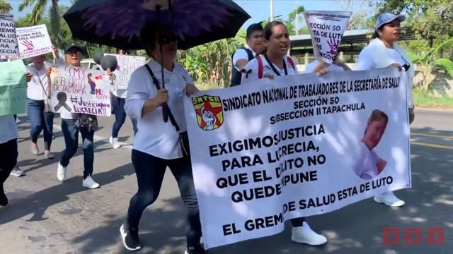 Susana Solis Informa Marchan trabajadores de salud para pedir justicia por el feminicidio de la enfermera Lucrecia “N”.