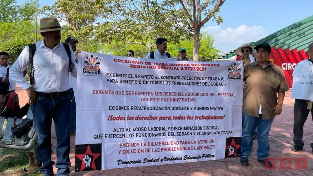 Susana Solis Informa Marchan trabajadores del COBACH por incumplimiento de contrato colectivo