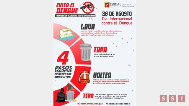 Susana Solis Informa Llama Secretaría de Salud Municipal a reforzar estrategia “Lava, Tapa, Voltea y Tira” para evitar casos de dengue