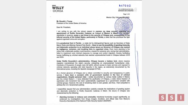 Susana Solis Informa ENVÍA carta Willy Ochoa a Donald Trump, advierte que el ex gobernador Rutilio Escandón es una amenaza para ese país