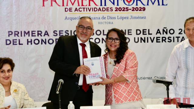Susana Solis Informa Presenta rectora de la UNICACH Fanny López Jiménez, Primer Informe ante el Consejo Universitario