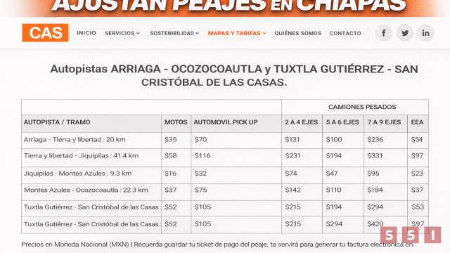 Susana Solis Informa Incrementan tarifas en autopistas Arriaga–Ocozocoautla y Tuxtla–San Cristóbal