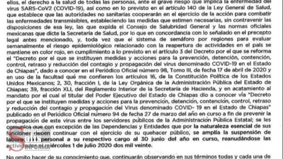 AMPLÍAN suspensión de labores en #Chiapas hasta el 30 de Junio - Susana Solis Informa