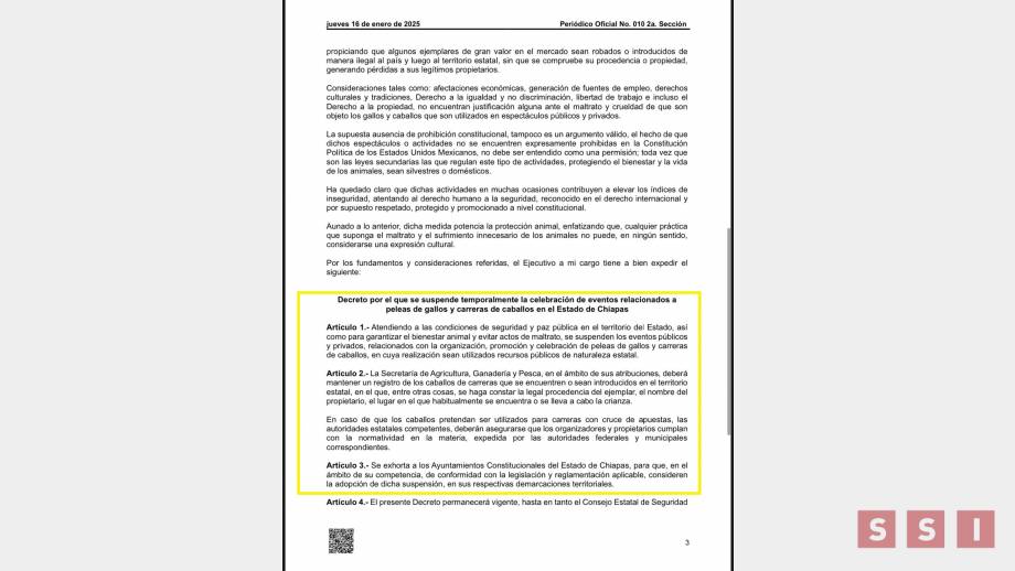 POR DECRETO; su suspenden peleas de gallos y carreras de caballos en Chiapas - Susana Solis Informa