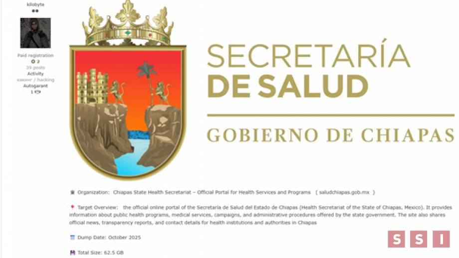 Probable ataque cibernético al portal de la Secretaría de Salud de Chiapas; vulneración de aproximadamente 70 000 archivos Susana Solis Informa